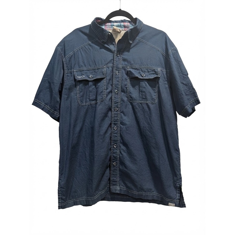 GameGuard Outdoors Mens Navy Blue Short Sleeve Button Down Shirt Size Large